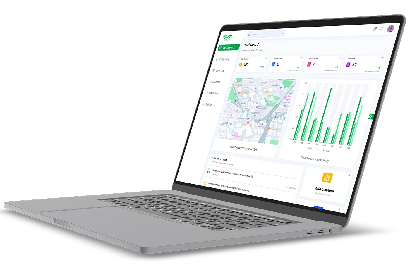Innovation LMS running on a laptop